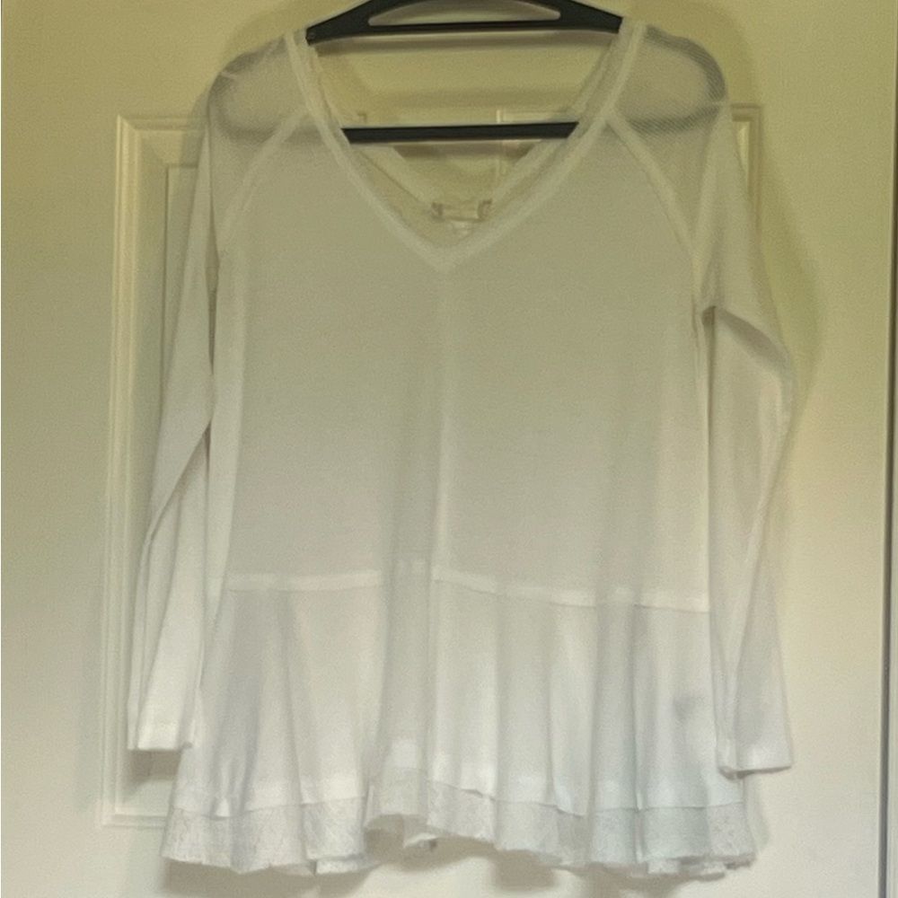 Altar'd State White Long Sleeve Peplum Top W/ Lace Detail Sz Medium